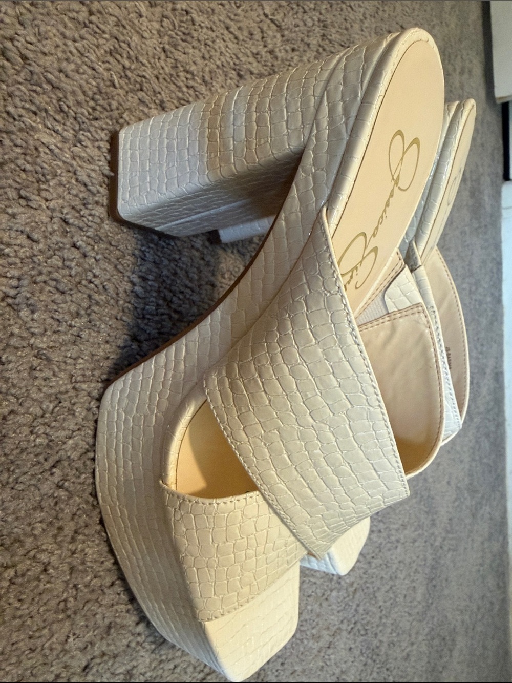 Jessica Simpson Ivory Croc-Embossed Crisscross Slide Mules - Picture 2 of 5